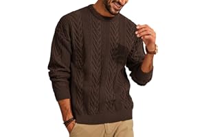PJ PAUL JONES Mens Crewneck Sweater Casual Cable Knit Pullover Sweater Drop Shoulder Solid Knitted Sweaters