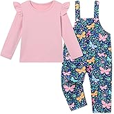 YUEMION Toddler Girl Clothes 2Pcs Baby Girl Outfit Fall Winter Clothing Floral Long Sleeve Top+ Overall Pants Set 18M-6Y
