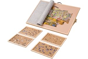 Lavievert Adjustable Jigsaw Puzzle Board with 4 Sorting Trays & Cover, 6-Tilting-Angle Puzzle Easel with PU Handle for Adults, Portable Wooden Puzzle Table with Non-Slip Surface for Up to 1500 Pieces