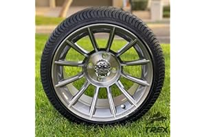 GOLF CART TIRE SUPPLY 14" TITAN GUNMETAL/MACHINED ALUMINUM WHEELS AND 205/30-14 LOW PROFILE DOT TIRES COMBO - SET OF 4 (Metric Lugs (Yamaha, Star Cart))