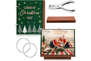 Thyle Christmas Card Keeper Set Christmas Card Photo Album Wooden Xmas Greeting Holder Organizer with Stand Hole Punch Binder Postcards Storage Keepsake Book for Holiday Gift(Green Snowflake)