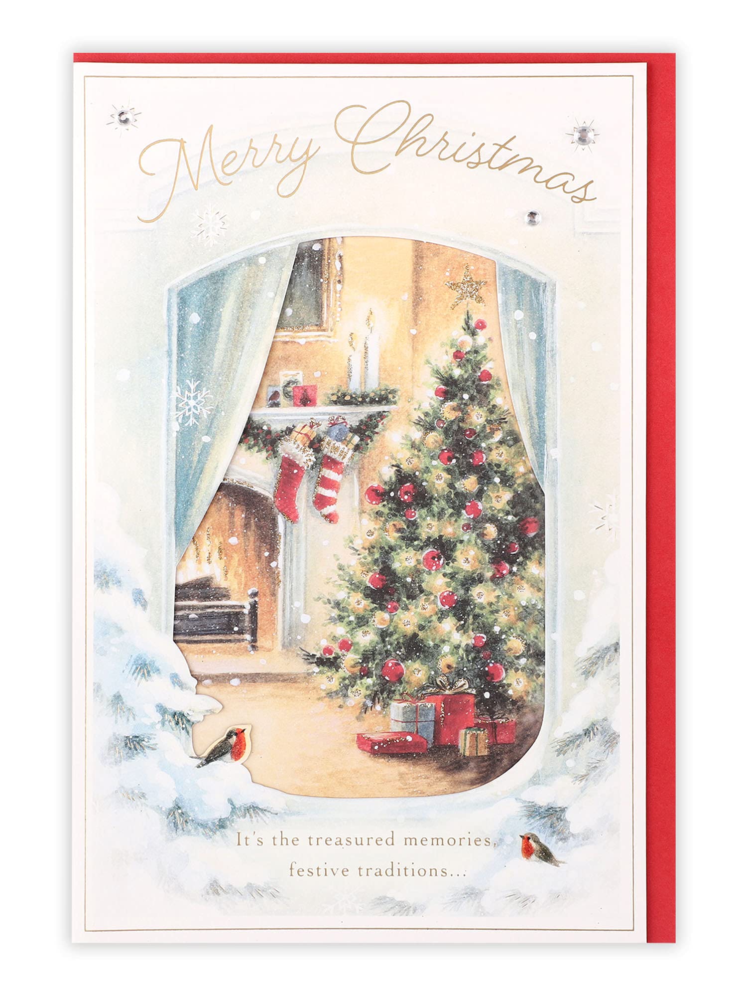 Clintons: Traditional Tree by Fire Scene General Christmas Card, Multi-colour, 155 x 235, 1181063