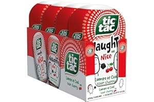 Tic Tac Naughty or Nice Lumps of Coal Sour Cherry Mints, 4 Bottle Packs, On-the-Go Refreshment, Stocking Stuffers, 2.9 oz Each