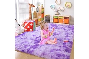 Chicrug Cute Purple Area Rug for Girls Bedroom, 4x6 Feet Fluffy Kids Rug for Room Decor, Shag Soft Dorm Playroom Rug, Bedside Rug for Baby Nursery Room