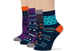 7BIGSTARS KINGDOM Women's Cotton Diabetic Quarter Pattern Fancy Socks - 4 Pack Medium - Seamless - Polka Dot - Heart - Sock Size 9-11 Shoe Size 5-9 M Dark Navy, Purple, Grey, Blue, Orange