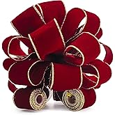 CT CRAFT LLC Red Wine Velvet Christmas Tree Topper Bow 11" with 4 Ribbon Streamers x 3 Yards Long Each for Holidy Elegant Fancy Home Décor Indoor