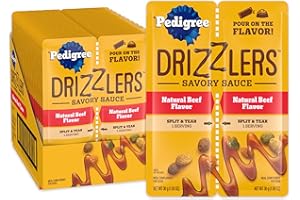 Pedigree Drizzlers Wet Dog Savory Sauce Natural Beef Flavor, 60g Dual-Serving Pouch (22 Count, 48 Servings Total)