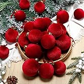 HyDren 24 Pcs Burgundy Velvet Christmas Ornaments Balls Bulk Flocked Christmas Tree Ornaments 3.15, 2.76, 2.36 Inch Shatterproof Hanging Xmas Tree Balls Decor for Xmas Decorations
