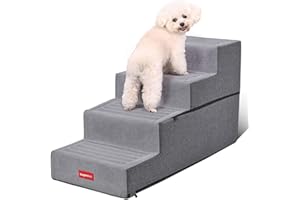 BurgeonNest Dog Stairs for Small Dogs, Extra Wide Dog Steps for Bed and Couch Climbing, Folding Pet Stairs with Removable Washable Cover & Anti-Slip Bottom (4 Step)