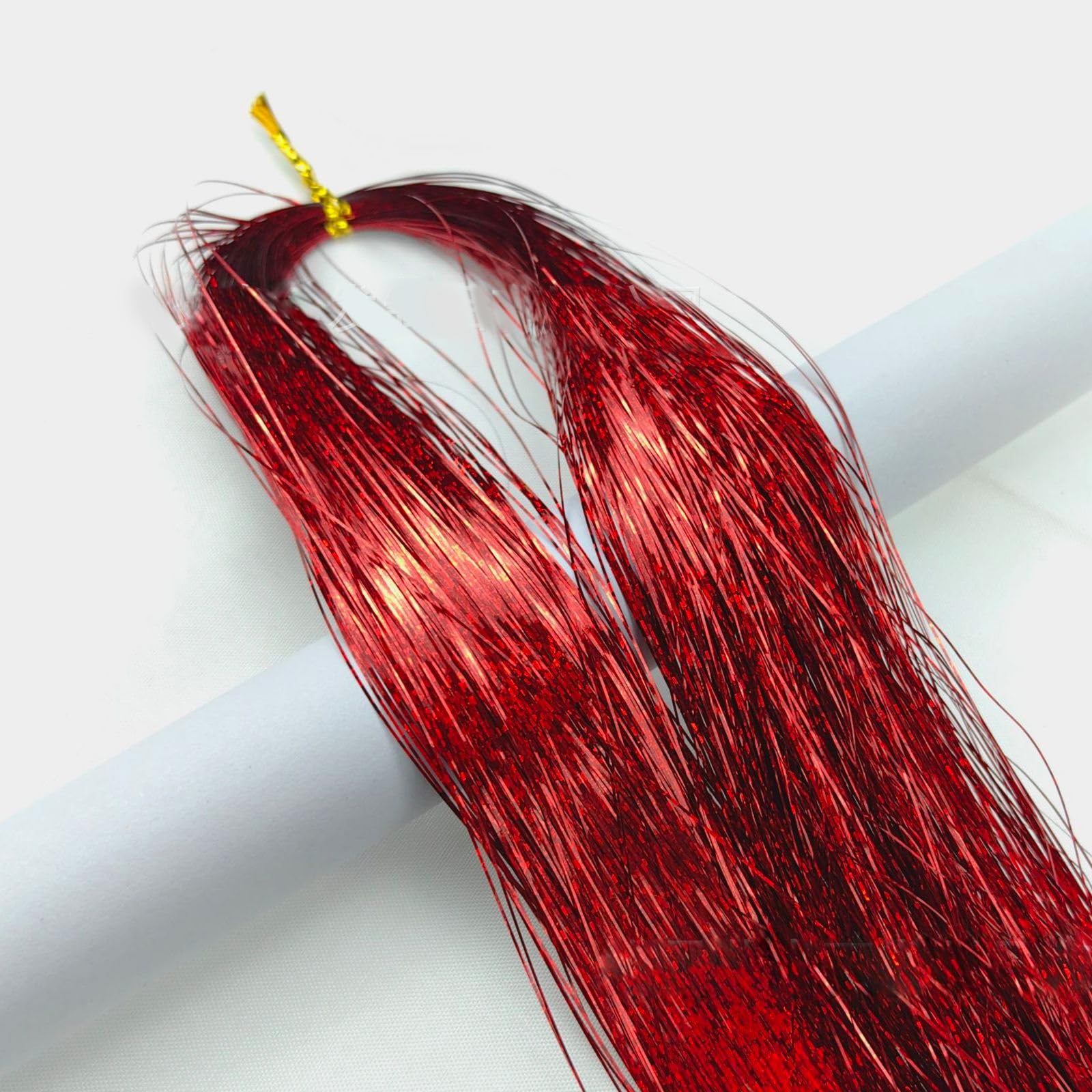 Leliafleury 1000 Strands Red Hair Tinsel 94cm Glitter Straight Hair Extensions for Party Cosplay