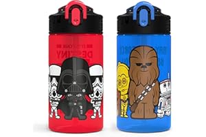 Zak Designs PP Park Straw Kids Durable Plastic Spout Cover and Built-in Carrying Loop, Leak-Proof Water Design for Travel, (16oz, 2pc Set), 2 Count (Pack of 1), Darth Vader Bottle 2pk