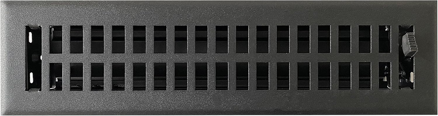 Registers, Grilles & Vents - Empire Register Co, Vent Cover - 2x12 inch, Modern Contemporary Design, Textured Black Finish, Heavy Duty Floor Vent Covers, Metal Damper Attached. Vent Covers for Home Floor only.