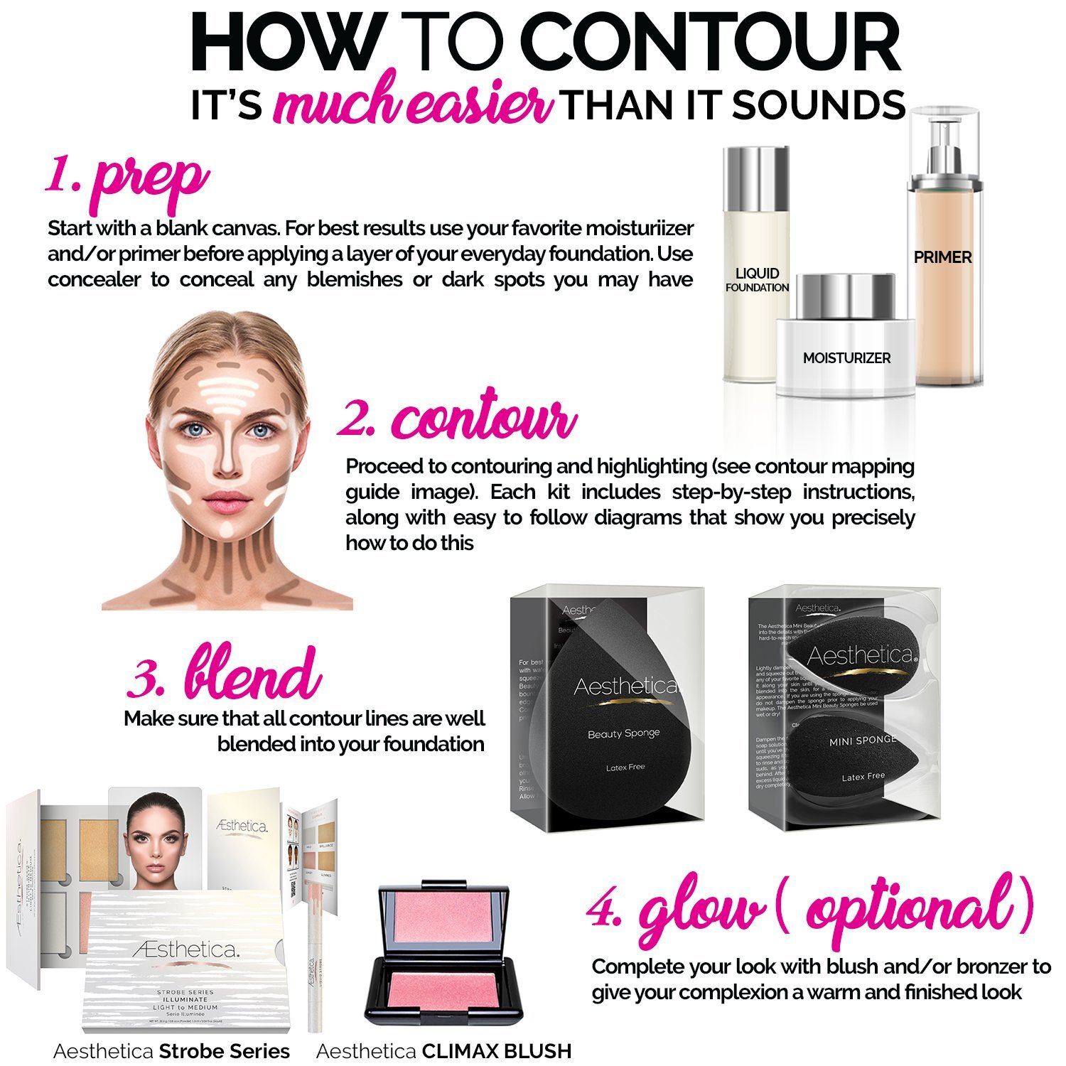 Aesthetica Cosmetics Cream Contour and Highlighting Makeup Kit - Contouring Foundation/Concealer Palette - Vegan, Cruelty Free & Hypoallergenic - Step-by-Step Instructions Included : Beauty