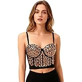 ROYAL SMEELA Rhinestone Corset Crop Top Women's Sexy Beaded Bustier Tops with Embellishments for Dance Stage Party Gold