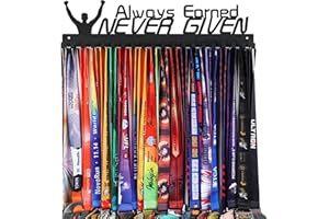 Goutoports Always Earned Never Given - Medal Hanger Display - with 20 Hooks Hold Up 60 Medals Pure Steel Resistant to Damage Breakage Bending - Showcase and Protect Your Medals in Style