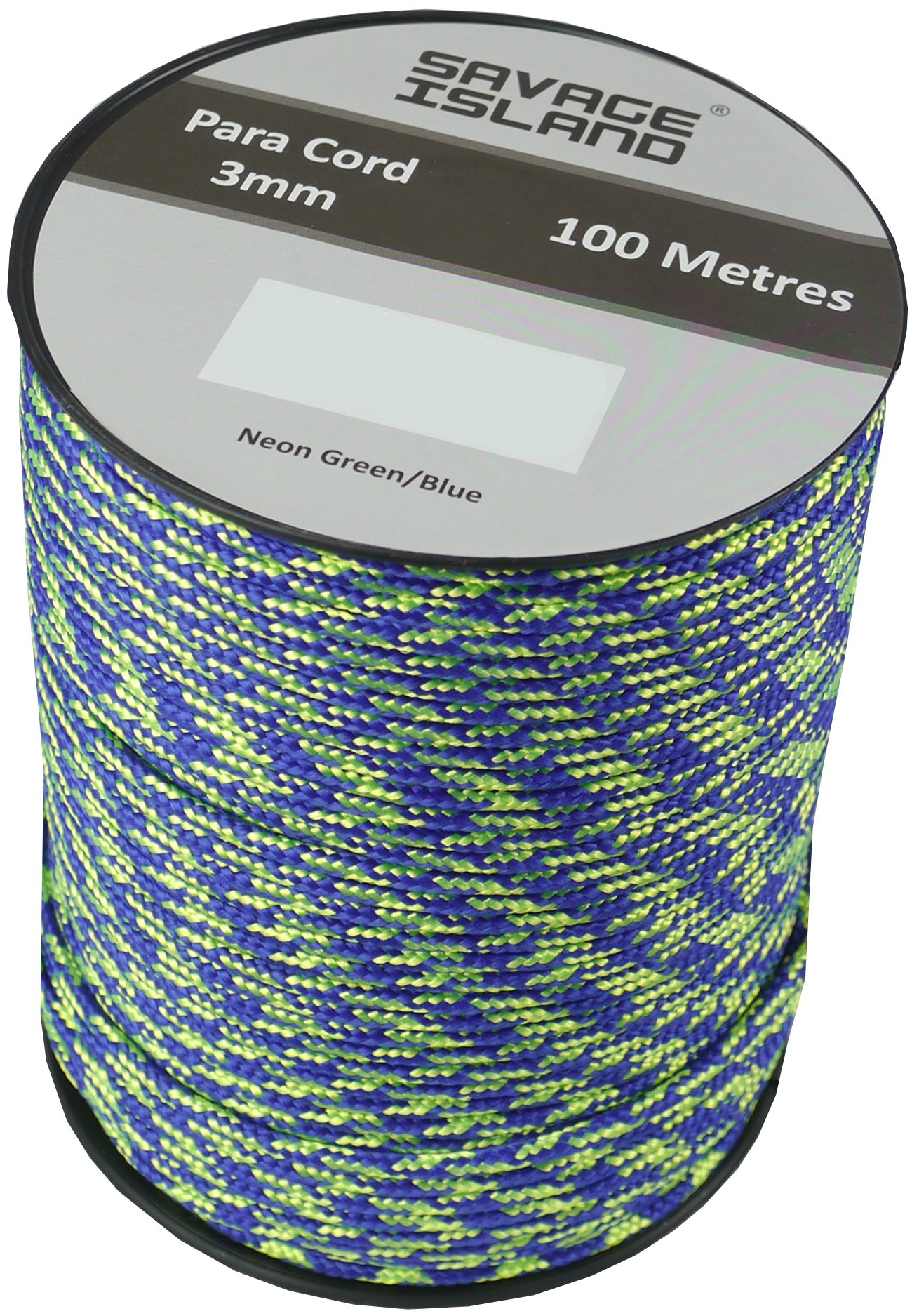 100m Reel Paracord Army Camping for Tent Basha Bivi Shelter Buidling Hammock Gardening Bushcraft in Green, Black, Coyote and Red Colours (Neon Green/Blue)