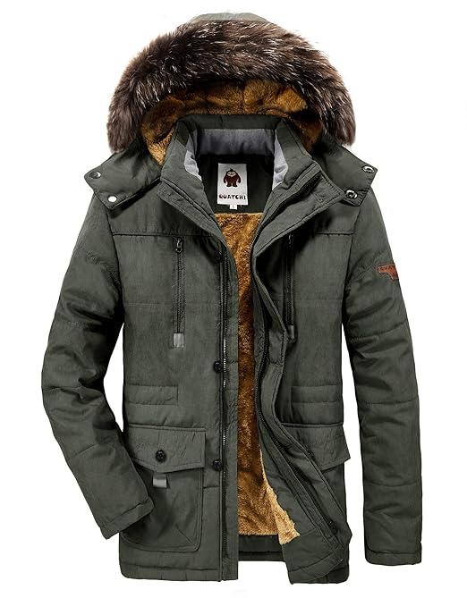 Herren Warme Winterjacke Parka Jacke mit Fell Wintermantel mit Kapuze Übergangsjacke Gefütterte Winterparka