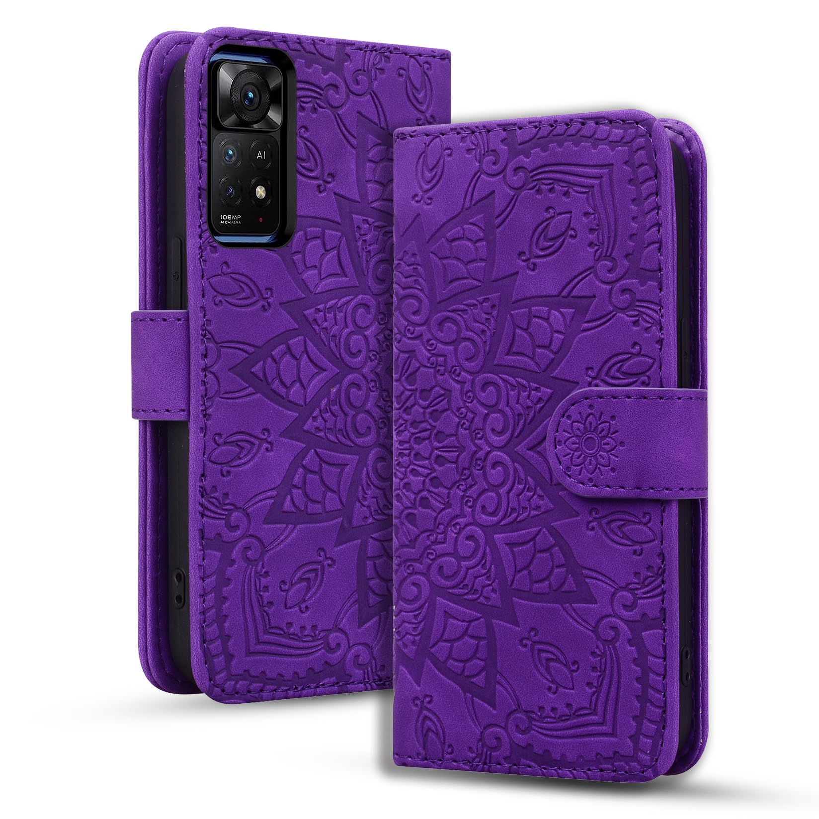 Rosbtib Case for Xiaomi Redmi Note 11 Pro 4G 5G/ Note 11 Pro+/ Note 11E Pro Premium PU Leather Case with Magnetic Closure Stand Function Flip Cover Mandala Embossing Xiaomi Redmi Note 11 Pro - Purple