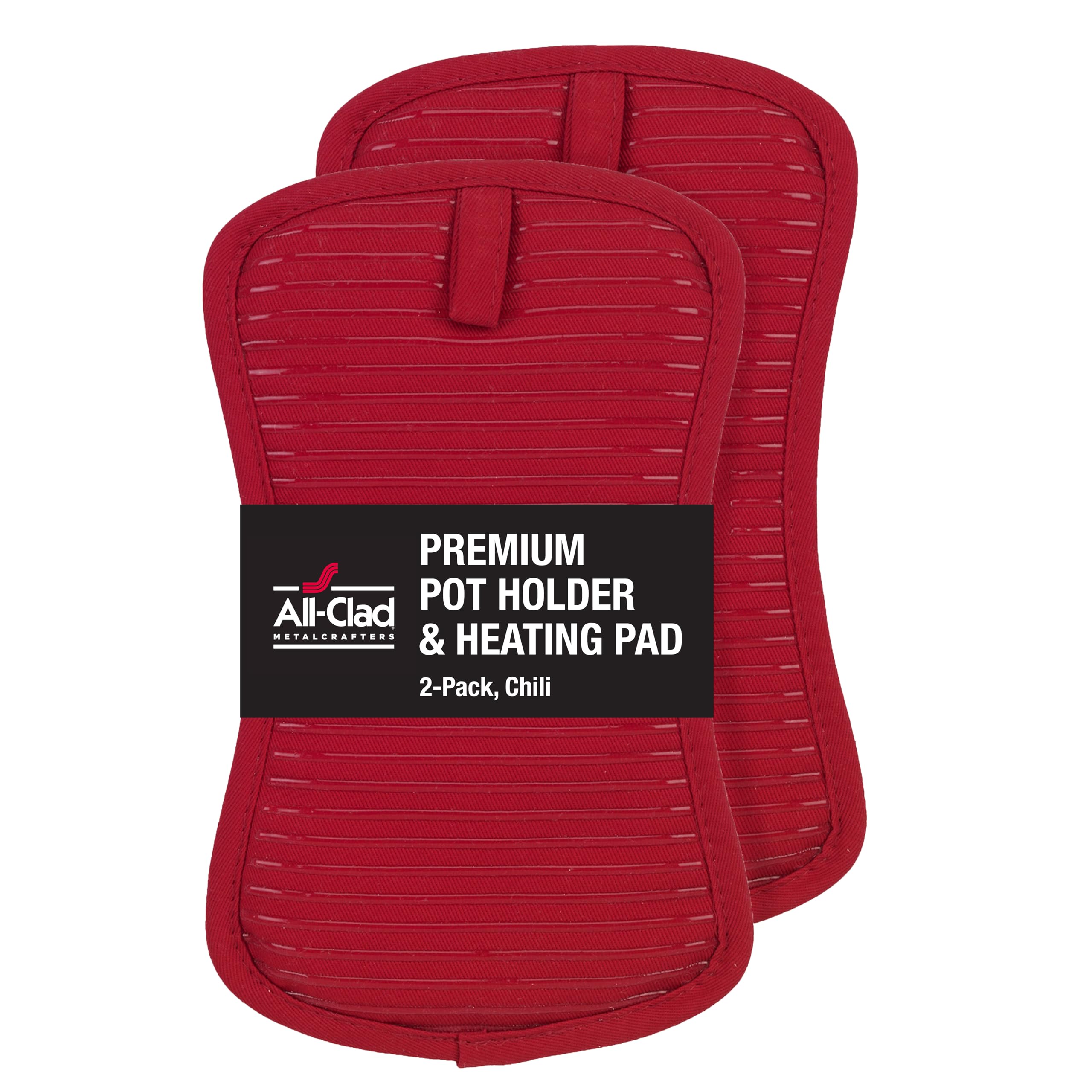 All-Clad Premium Pot Holder & Heating Pad, (2-Pack) Heat Resistant to 500 Degrees, 100% Cotton 10"x6.25" for Kitchen and Barbeque, Chili Red