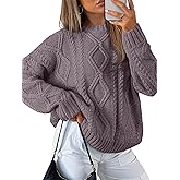 Trendy Queen Women's Oversized Cable Knit Crewneck Sweaters
