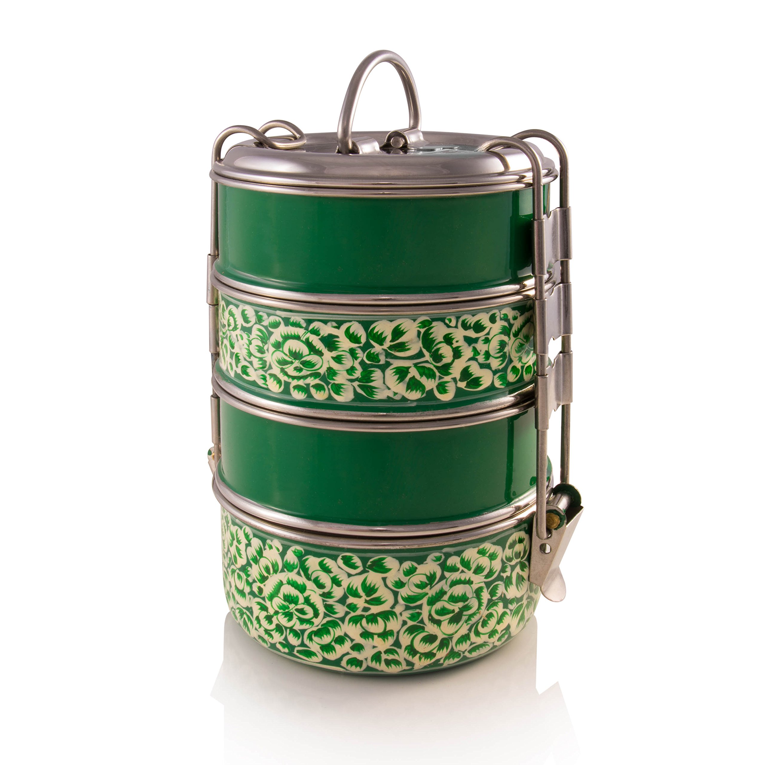4 Tier Green Handpainted Tiffin