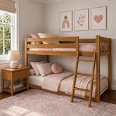 Max &amp; Lily Fundamental Twin Low Bunk Bed, Kids Solid Wood Modern Bed Frame with Strong Wooden Slats, Non-Toxic Finishes, High Weight Capacity, Pecan