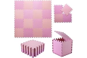 TAMIPLAY Foam Play Mat for Baby, 0.4 Inch Thick Foam Interlocking Floor Mats, Soft Non-Toxic Baby Playmat, Solid Colored Puzzle Play Mat Kids Floor Mats, 16 Tiles, Pink/Loli Pink