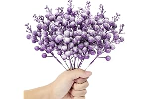 KESYWALE 16 Pieces Artificial Glitter Berries Stems, 8-Inch Frosted Christmas Picks Berry Sprays Twig Glitter Holly Berry Branches for Xmas Tree Fillers Ornaments, Wreath, Crafts, Home Holiday Decor (Purple)