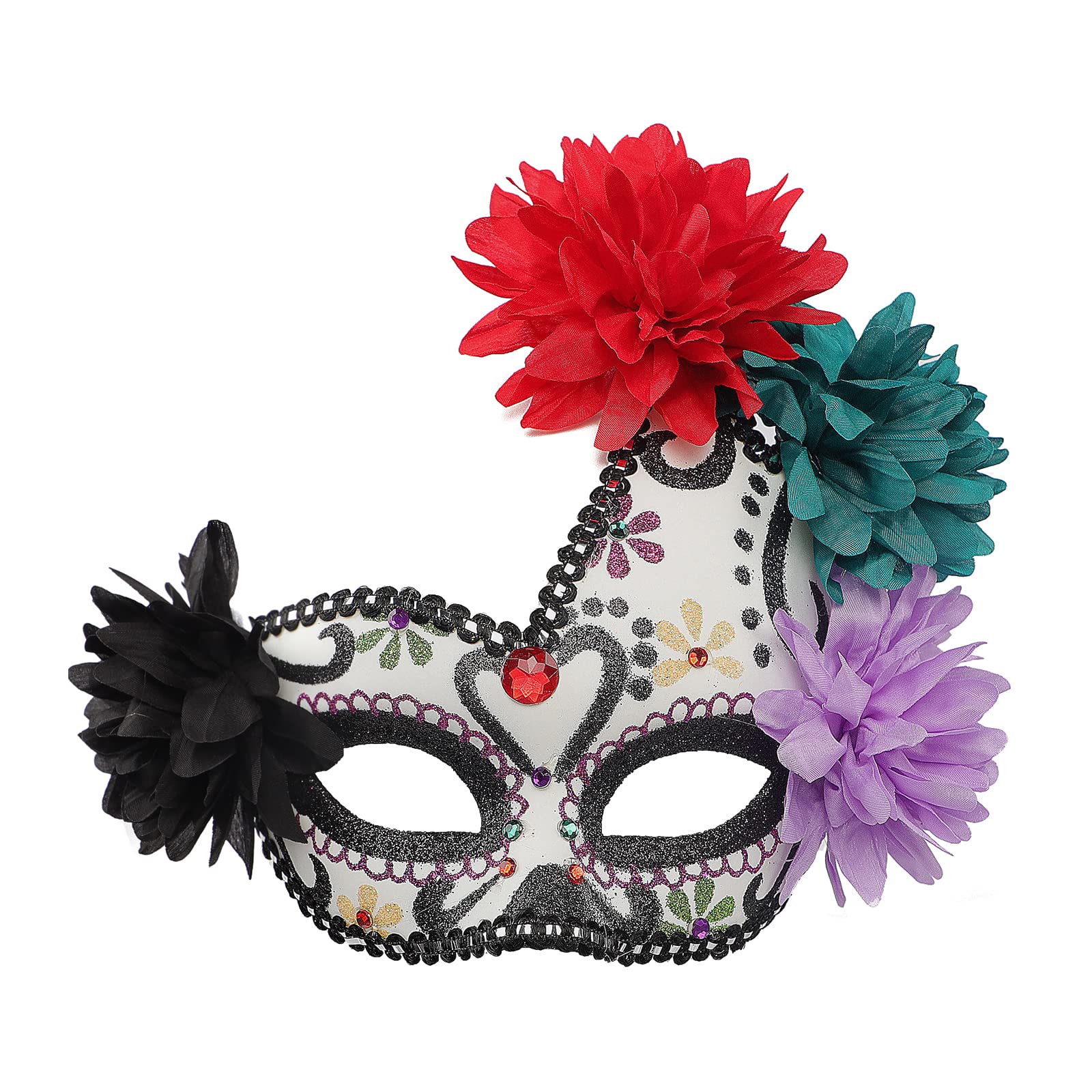 Ladies Day of the Dead Mexican Eye Mask Fancy Dress Festival Headband Rose Headpiece Veil for Halloween Mardi Gras Party