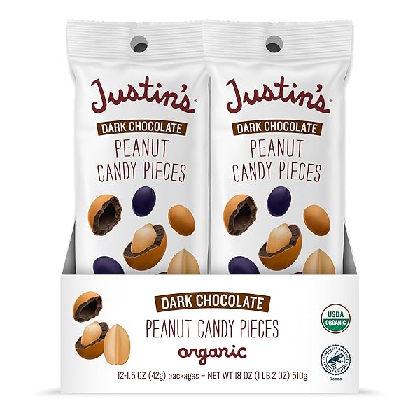 JUSTIN’S DARK CHOCOLATE PEANUT CANDY PIECES 12PK OF...