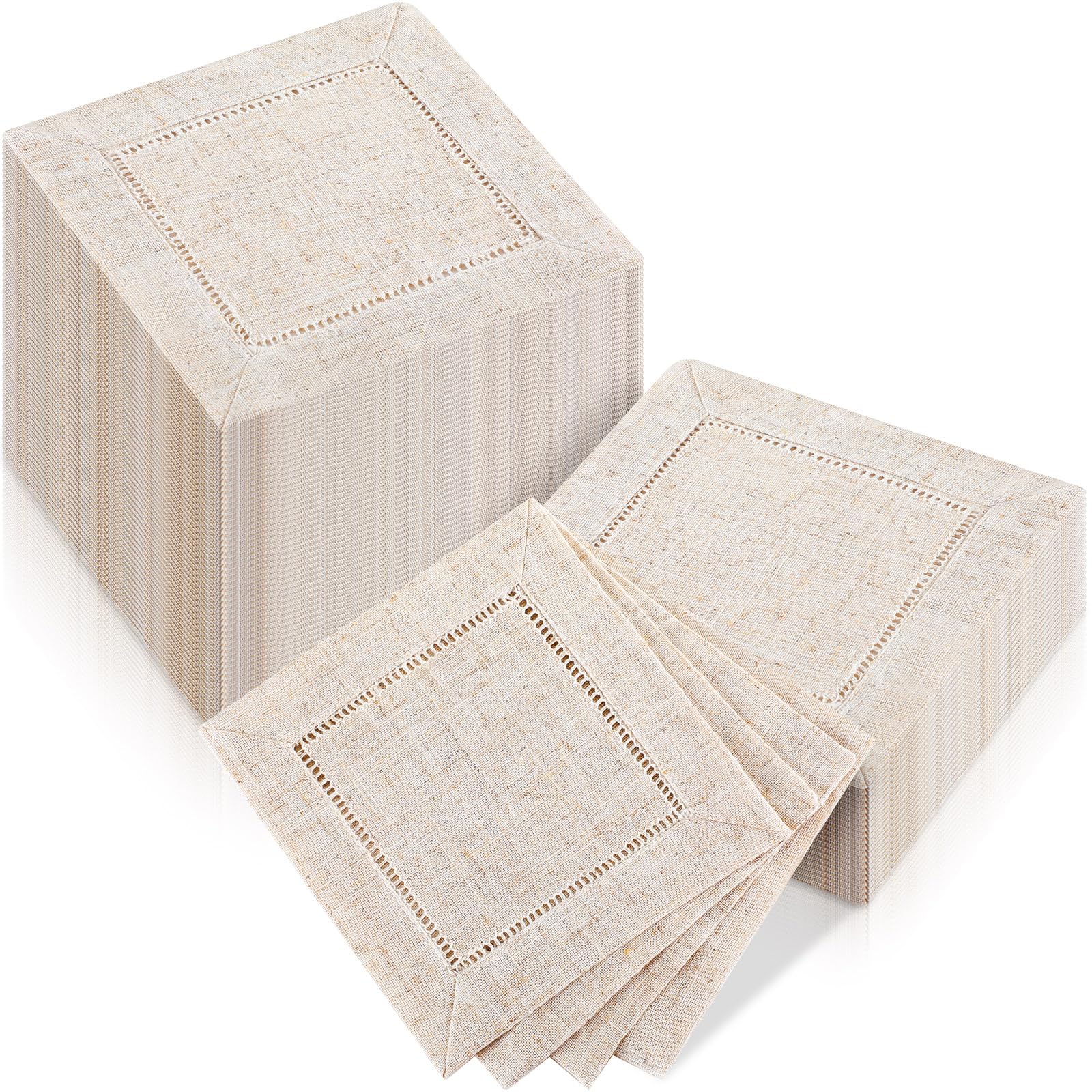 Photo 1 of 80 Pieces Linen Cocktail Napkins Bulk 6 x 6 Inch Cloth Cocktail Napkins Small Hemstitch Fabric Napkin Coaster Reusable Linen Napkins for Party Wedding Bar Beverage Coffee Dessert(Natural Linen Color)