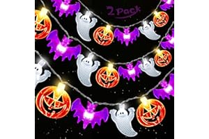 HIPYGYM 2 Pack Halloween Lights Outdoor Indoor Total 33FT 60 LED Pumpkin Bat Ghost Halloween String Lights Battery Operated with Timer, 8 Light Modes Halloween Decorations Lights Home Window Yard Office Decor