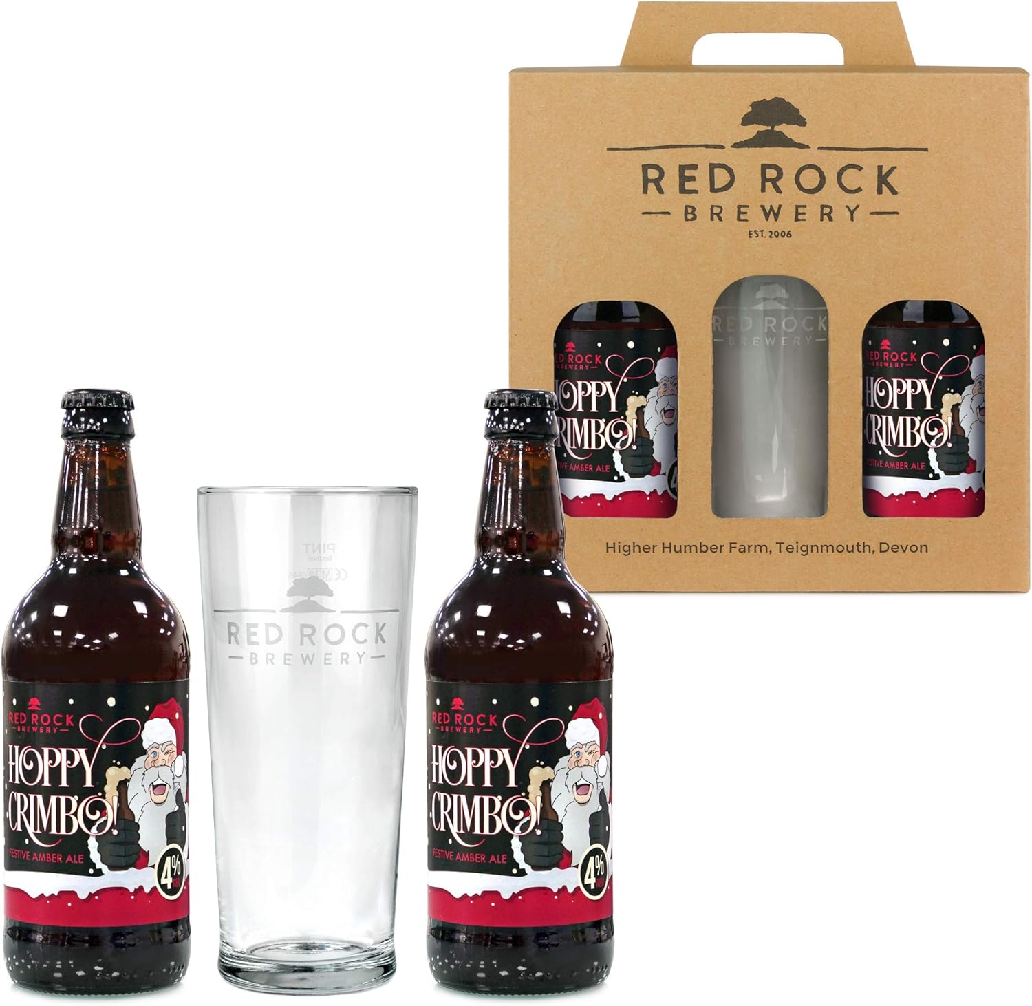 Red Rock Brewery Hoppy Crimbo Festive Ale Gift Set with Glass 2x