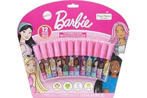 Barbie 12 Piece Plant Based Lip Gloss, Girls Party Favors, First Makeup Set for Girl, Perfect for Parties, Sleepovers, and Birthday Gifts, Ages 3+, by Townley Girl