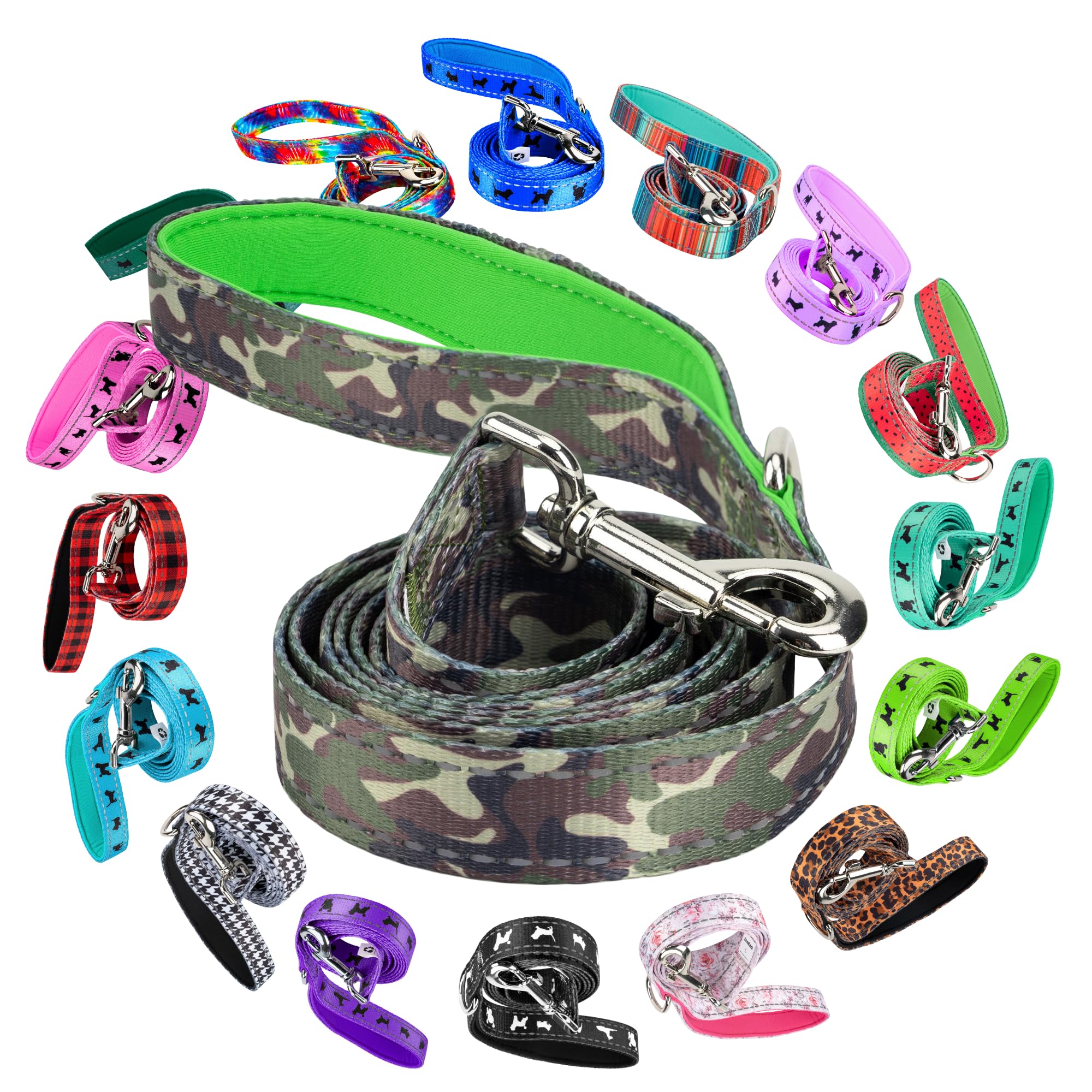 EcoBark Dog Leash - Soft & Reflective Comfort Training Leashes with Padded Handle - Strong Durable Heavy Duty - Training and Pulling for Small, Medium or Large Dogs (Camo)