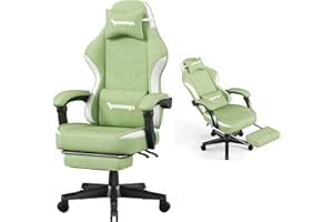 Opiesit Gaming Chair,Fabric Computer Chair with Pocket Spring Cushion,400 lb Load Capacity,Ergonomic Office Chair with Footrest,Height Adjustable Video Gamer Chair with Lumbar Support (Green)