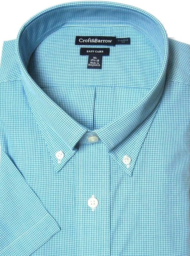 Croft & Barrow Mens Classic Fit Short Sleeve Button-Down Dress Shirt Sizes Blue at Amazon Menâs 