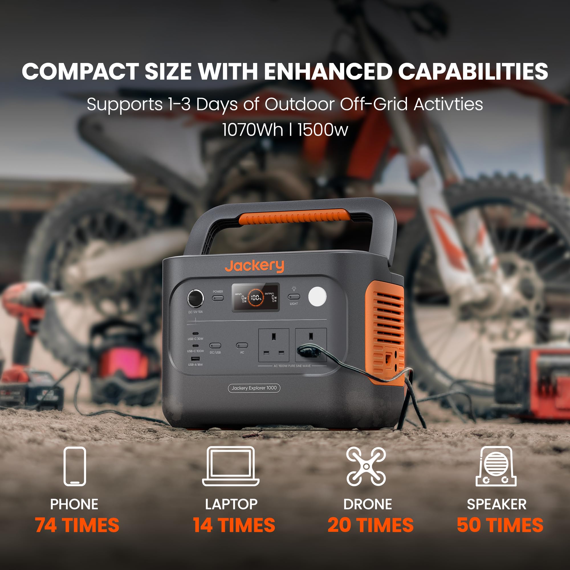 Jackery Explorer 1000 v2 Portable Power Station(2024 New),1070Wh LiFePO4 Battery,1500W AC/100W USB-C Output, 1 Hr Fast Charge, Solar Generator for Outdoor Camping,Off-grid Living,RV,Emergency