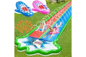 LQTTEK Slip and Slide Lawn Water Slides - Inflatable Heavy Duty Slip Slides with 2 Bodyboards,20x6ft 10 lb,Lawn Waterslide Summer Water Toy with Sprinkler for Kids Backyard Yard Outdoor Summer Party Play