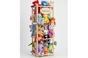 Rhyzoray Stuffed Animal Storage Organizer - Thick Wooden Toy Zoo for Playroom & Bedroom, Large Plushies Holder with Cute Jail Cage Design, Plush Toy Display Tower Shelf (Large)