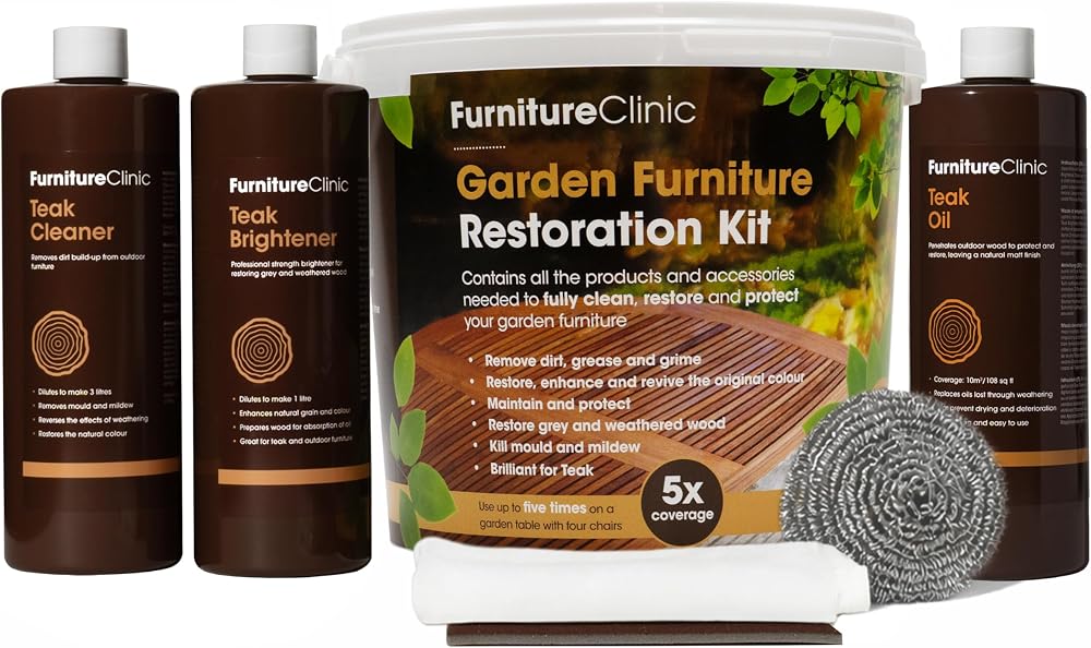 Furniture Clinic Garden Furniture Restoration Kit Teak Cleaner Brightener Oil