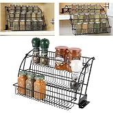 bangminda 3-Tier Pull Down Spice Rack -Pull Out Spice Organizer Shelf for Cabinets Expandable Display Riser Shelf for Spice Bottles &amp; Seasoning Jars Easy to Install, Screws Included