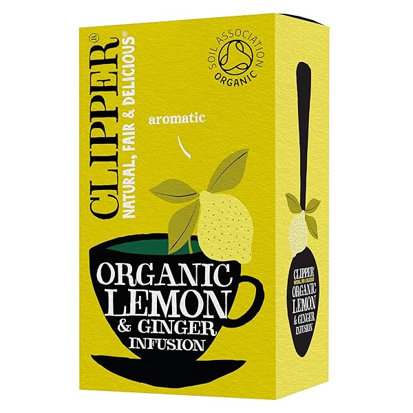 CLIPPER TEA LEMON & GINGER TEABAGS – CAFFEINE FREE, USDA ORGANIC, GREAT HOT OR ICED – AROMATIC, NATURAL, FAIR & DELICIOUS – 20 TEA BAGS