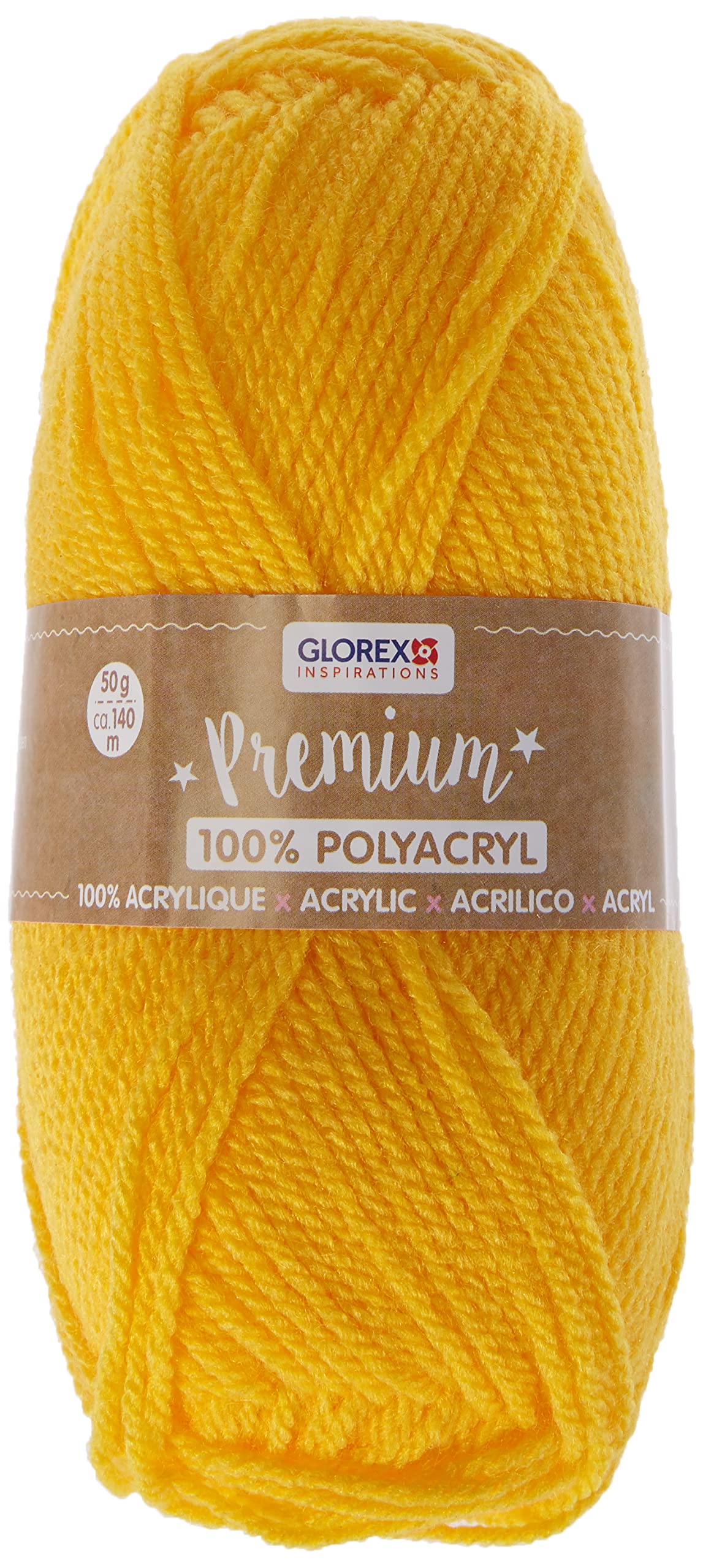 Glorex Premium Wool Made of 100% Acrylic, Easy to Apply, Versatile, Warming, Soft, Non-Scratching, 50 g, Approx. 140 m, Yellow