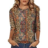 Zeagoo Women's Casual 3/4 Sleeve T-Shirts Round Neck Cute Tunic Tops Basic Tees Blouses Business Work Tee Top