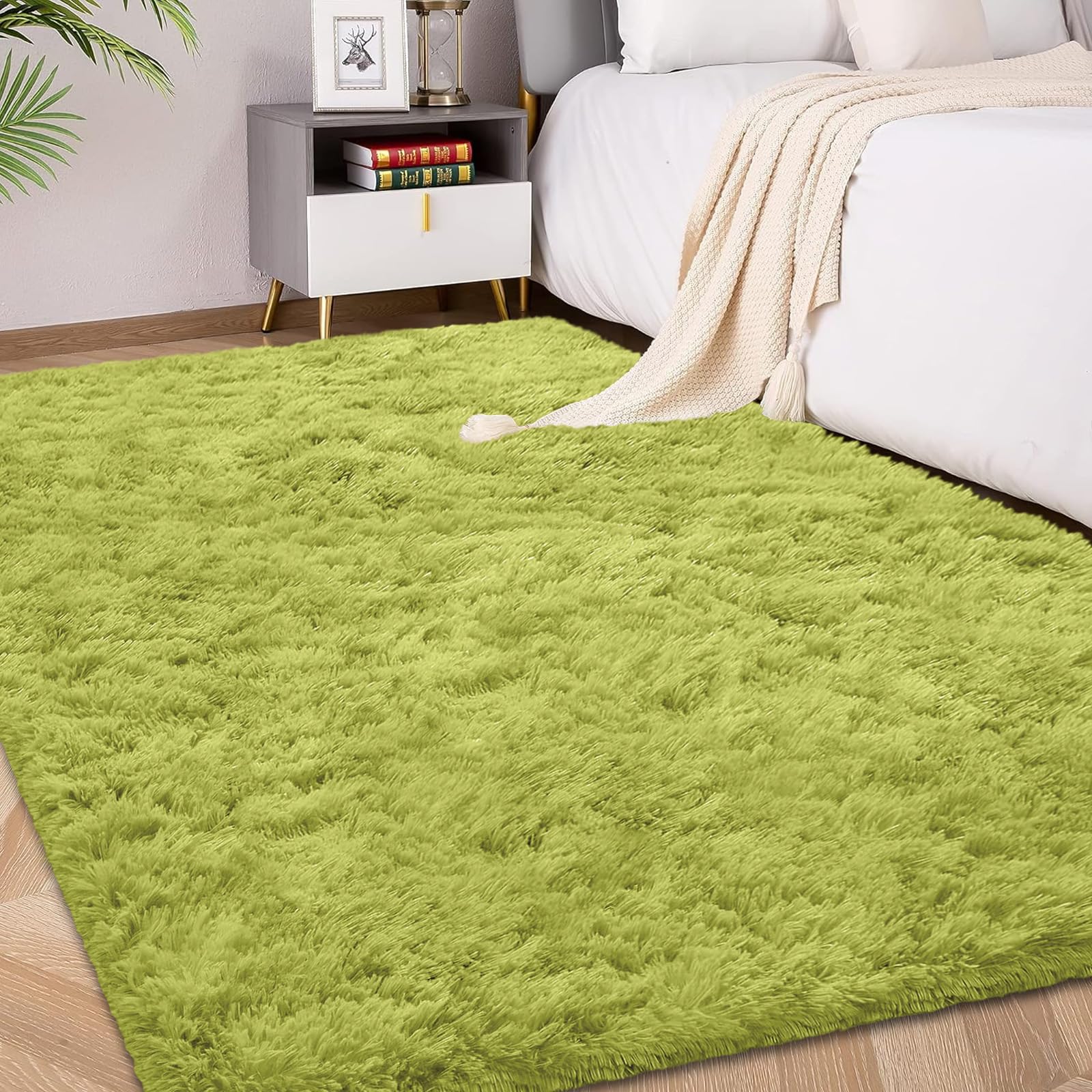 FVVRAX 120x180cm Green Shaggy Rug – Soft Fluffy Area Rug for Living Room & Bedroom, Non-Slip Plush Carpet for Kids, Nursery, Dorm, Machine Washable Large Floor Mat — image 1