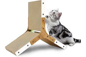 Polamg Cat Scratcher 6-Sided Triangle Cat Scratching Board,Cat Board Pads Prevents Furniture Damage, Cardboard Cat Scratcher with Built-in Toy Balls Cat Scratchers for Indoor Cats