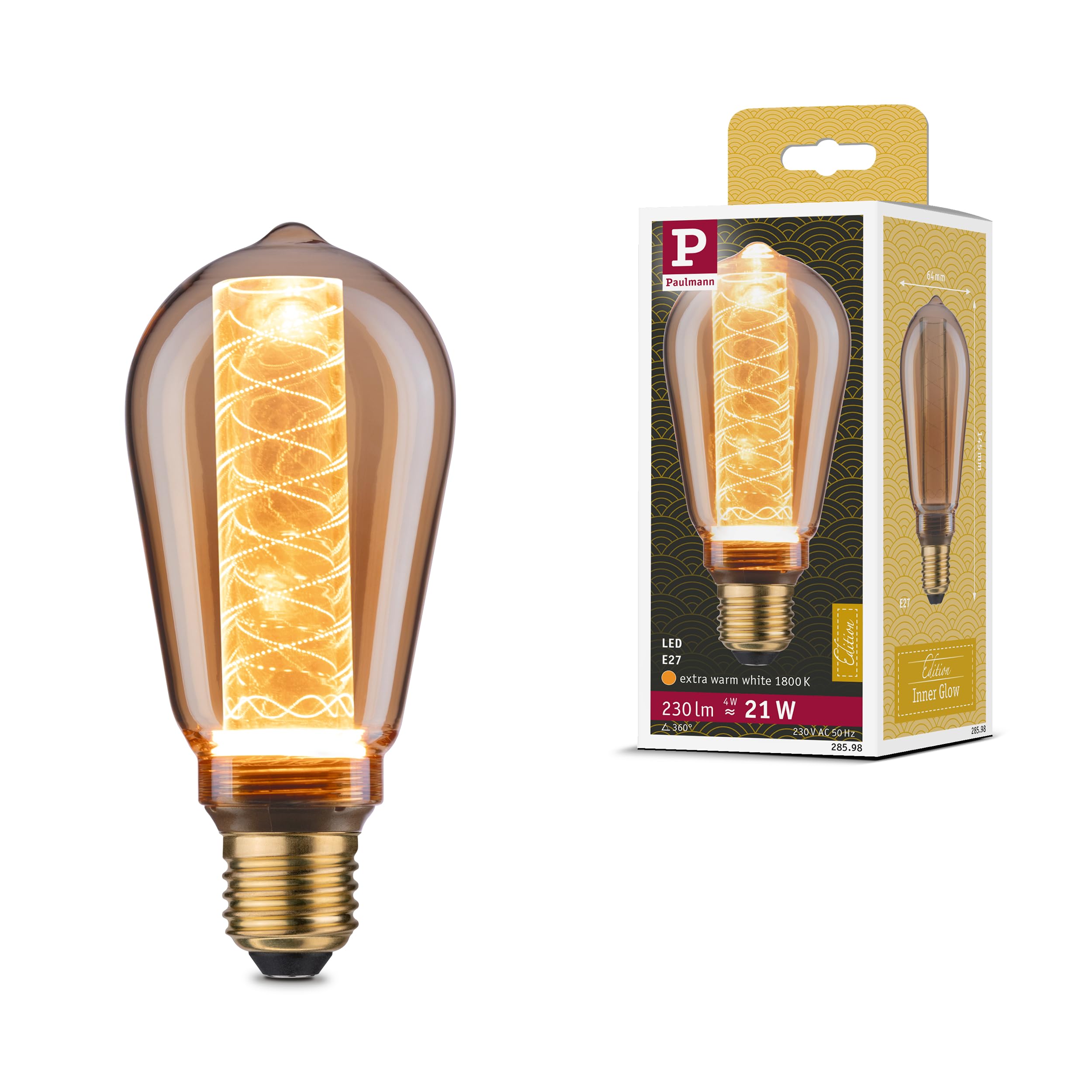 Paulmann 28598 LED lamp ST64 Inner Glow 4W Retro lamp Gold with Glass Inner Bulb 1800K Gold Light E27