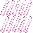 10 Pcs Plastic Buffet Serving Tongs, Clear Pink Kitchen Tongs Mini Serving Utensil Tongs for Food Ice Salad Buffet Barbecue Cookies, 6.3 Inches