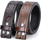 SANSTHS 2 Pack Western Belts for Men without Buckle, Cowboy Belt for Buckle Western Leather Belt Straps for Jeans